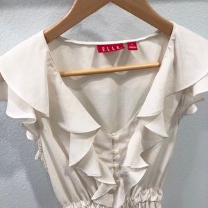 Elle Tops - Elle Ivory Ruffle Blouse with Button Loops Size S Elle Tops - Elle Ivory Ruffle Blouse with Button Loops Size S